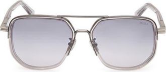 Ermenegildo Zegna 56mm Navigator Polarized Sunglasses in Shiny Transparent Grey at Nordstrom