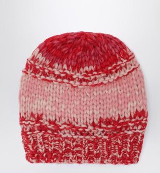 Roberto Collina Red/pink mouliné-effect beanie
