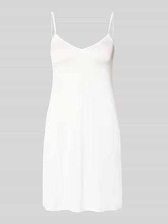 Hanro Knielanges Unterkleid in gl&auml;nzendem Satin mit Picot-Besatz in Offwhite, Gr&ouml;&szlig;e XL