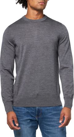 Brooks Brothers Mens Merino Wool Crewneck Long Sleeve Sweater, Grey Heather, Large