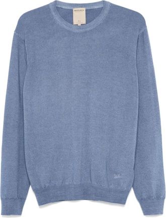 Woolrich Blauw Gewassen Crewneck Trui - Heren - Ronde hals truien - Blauw - 2XL - Wol - Truien & Vesten