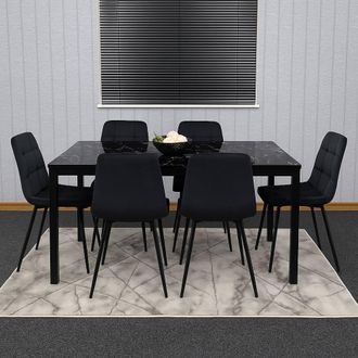 Kosy Koala Black Glass Marble Effect Dining Table Set with Velvet Chairs