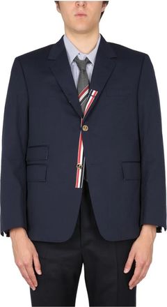 Thom Browne FIT 5 SB S/C W/ GG Placket IN Typewriter Cloth - Heren - Blazers - Blauw - XL - Leer - Jassen