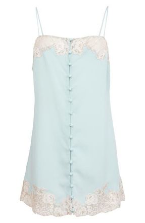 Fleur du Mal Juliet Lace Trim Button-Up Slip in Frosted Mint at Nordstrom, Size Medium