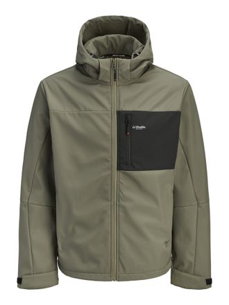 Jack & Jones Softshelljacke JACK & JONES JJNORTH SOFTSHELL JACKET, Herren, Gr. XXL, dusty olive, Web, Obermaterial: 100% Polyester, kontrastfarbene Details, unifar