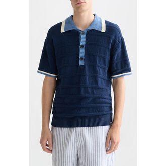 Scotch & Soda Loose Fit Contrast Trim Polo in Pageant Blue at Nordstrom, Size Xx-Large