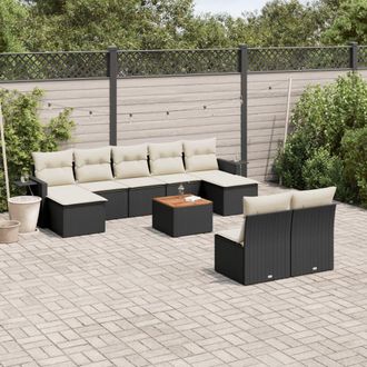 vidaXL Vidaxl - Set De Sof&aacute;s De Jard&iacute;n 10 Pzas Cojines Rat&aacute;n Sint&eacute;tico Negro