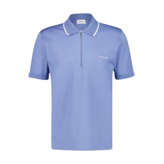 Ferragamo Tops, Heren, Blauw, L, Katoen, Bluette Katoen Polo met Ritsdetail