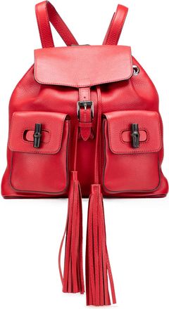 Gucci Pre-owned Womens Bamboo Backpack Leather Tassel - Red - One Size