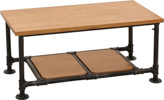 Hhg Mesa De Centro Hhg 028, Mesa De Sal&oacute;n Sof&aacute; Mesa Auxiliar, Industrial Madera Maciza Metal 48x100x50cm, Naturaleza