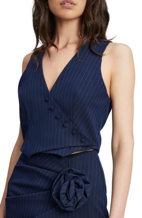 Bardot Pinstripe Asymmetric Surplice Vest in Navy Stripe at Nordstrom, Size 4