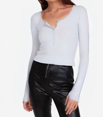 Michael Lauren Reghan Crop Long Sleeve Scoop Neck Henley Top In White