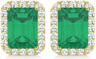 Allurez Emerald Cut Lab Emerald & Diamond Halo Earrings 14k Yellow Gold (2.10ct)