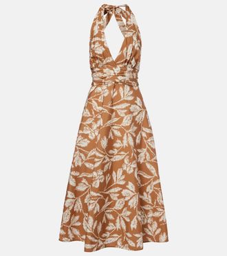 Max Mara Halterneck printed cotton midi dress