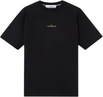 Stone Island T-Shirts, male, Black, XL, Black Combed Cotton T-shirt with Logo