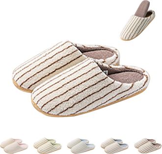 Generic Mens Silent Soft Sole Indoor Slippers Mens And Womens Matching Slippers Comfy Guest Sliders Womens Striped Slipper Couple House Shoes Unisex Bedroom S