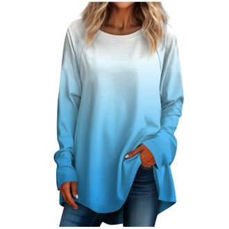 Generic Lightning Deals of The Day, Ladies Plus Size Tops Yours Clothing Sweatshirts for Women UK Womens Casual Plus Sizelong Sleeved Round Neck Gradient Prin