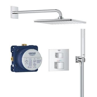 GROHE QuickFix Precision SmartControl doucheset met 2 uitgangen hoofddouche Vitalio Rain Mono 310 kubus handdouche Vitalio Joy Cube Stick 1 straal slang 1.5
