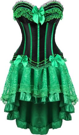 Grebrafan Plus Size Push-up Slimming Padded Corsets with Fluffy Pleated Layered Tutu Skirt (UK(14-16) 2XL, Green)