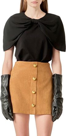 English Factory Bow Mixed Media Top in Black at Nordstrom, Size X-Small