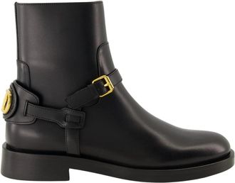 Valentino Garavani VLogo Zwarte Leren Enkellaarzen - Dames - Enkellaarsjes - Zwart - 40 EU - Leer - Schoenen