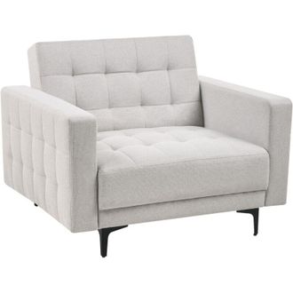 Beliani Armchair Light Grey Fabric Tufted Fabric Modern Living Room Reclining Chair Black Legs Track Arm ABERDEEN