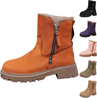 Generic Womens Chunky Platform Boots Side Zip Boots Women Winter Warm Shoes Retro Thicken Shoes Fleece Lined Snow Booties Durable Outdoor Boot For Outdoor Wal