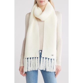 UGG UGG Fringe Trim Knit Scarf in Ivory at Nordstrom Rack