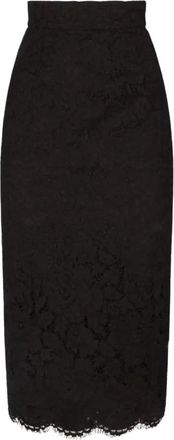 Dolce & Gabbana Pencil Lace Midi Rok - Dames - Midirokken - Zwart - S - Leer - Rokken