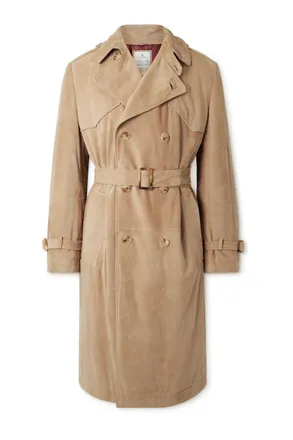 Brunello Cucinelli Double-Breasted Belted Padded Suede Trench Coat