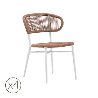 Kerama Pack de 4 sillas de jardin de aluminio blanco y cuerda marr&oacute;n