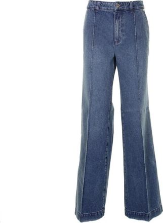 Michael Kors Pintucked Denim Wide-Leg Jeans - Dames - Loose Fit Jeans - Blauw - M - Denim - Jeans