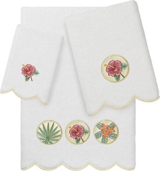 Linum Home Textiles 100% Turkish Cotton Maui Scallop 3Pc Embellished Towel Set
