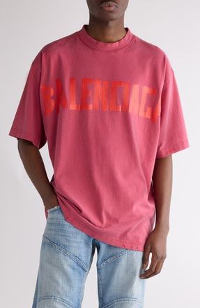 Balenciaga Medium Fit Tape Type Logo Graphic T-Shirt in Raspberry at Nordstrom, Size X-Large