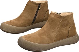 Generic Mens Genuine Leather Chelsea Ankle Boots Slip On Comfortable Winter Outdoor Warm Snow Boots (Khaki,6.5)