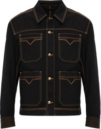 Versace Denim Jacket Met Contrasterende Stiksels - Heren - Spijkerjassen - Zwart - XL - Denim - Jassen