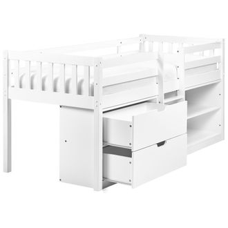 Beliani Cama Con Somier Y Almacenaje Infantil 90 X 200 Cm Cajones Y Estantes De Madera De Caucho Blanco Susville