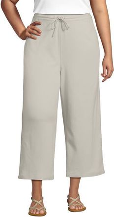 Lands End Plus Size Sport Knit Elastic Waist Wide Leg Crop Pants in Light Stone at Nordstrom, Size 3X