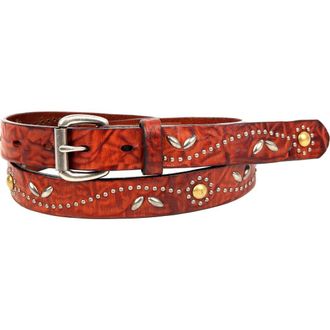 OLD TREND Floral Genuine Leather Studded Floral Accent Belt in Cognac at Nordstrom, Size Medium