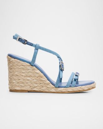 Stuart Weitzman Georgie Denim strappy Espadrille Sandals