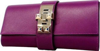 Herm&egrave;s Violet Tadelakt Leather Clutch Bag (Pre-Owned)