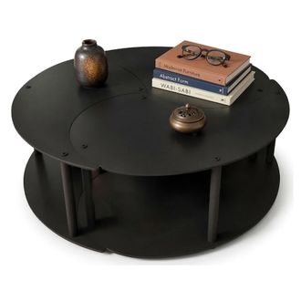 Dmora Mesita De Sal&oacute;n Gignese, Set 3 Piezas, 3 Compartimentos, Forma Redonda, 70x70x38h Cm Negra