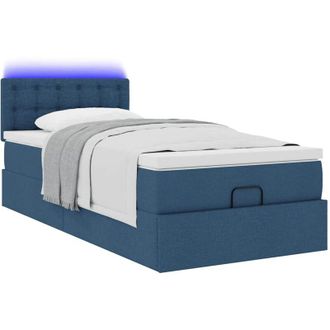 vidaXL Cama Otomana Con Colch&oacute;n Y Luces Led Azul 100x200 Cm Tela Vidaxl