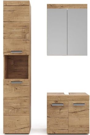 Vicco Conjunto De Muebles De Ba&ntilde;o Luna, Roble Wotan, 3 Partes, Con Armario Alto