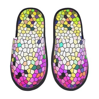 Generic House Slipper Colorful Tie Dye Stained Glass 3 Print Soft Hotel Slippers Warm Fluffy Womens Slippers Guest Bedroom L