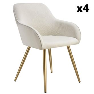 TecTake 4 Sillas de comedor con dise&ntilde;o de pana 58 x 62 x 82 cm crema/oro