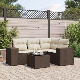 vidaXL Vidaxl - Set Comedor De Jard&iacute;n 5 Piezas Y Cojines Rat&aacute;n Sint&eacute;tico Marr&oacute;n