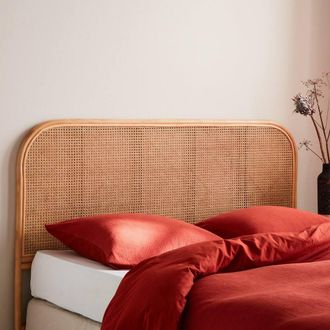 Sweeek Natural Rattan Headboard Queen Bed 160cm in Light Brown