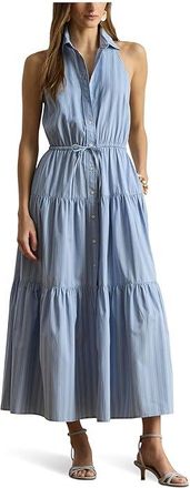 Lauren Ralph Lauren Striped Broadcloth Tiered Shirtdress Womens Dress Blue/White/ : 12, Cotton