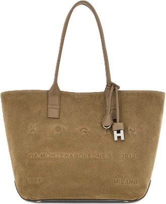 Hogan Suede Leather Base Embossed Tote Bag